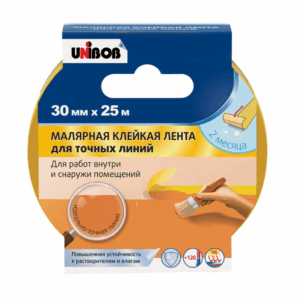 Лента малярная Unibob для четкого края желтая 30 мм 25 м